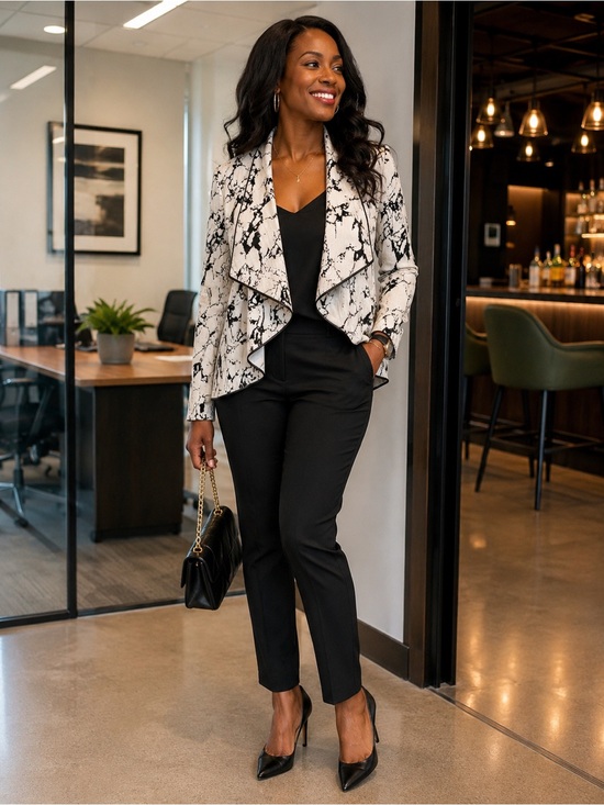 Calvin Klein Jackets & Blazers - Calvin Klein Black & White Marble-Print Draped Blazer